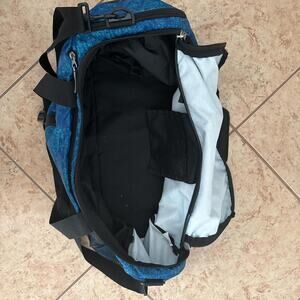 Blue and black duffle bag
